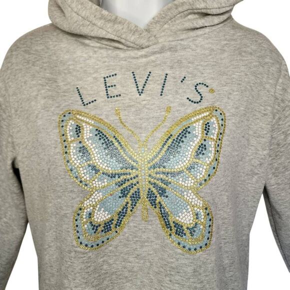Levi's Girls Sweatshirts, Bell Sleeve Semi-Crop Glitter Butterfly Hoodie, Sz L - Picture 5 of 7
